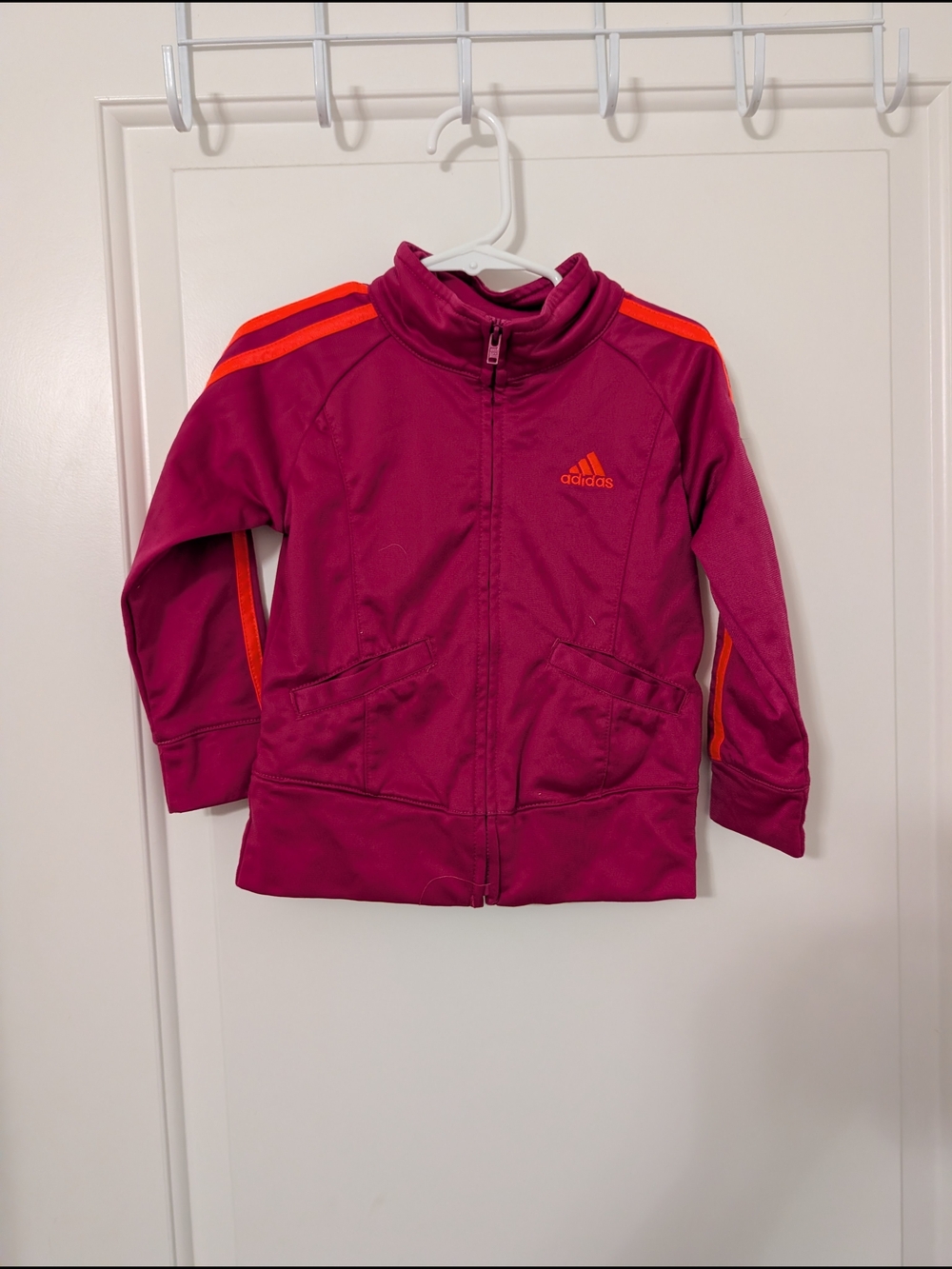 💥3/$24 Adidas Girls Pink Magenta Track Jacket with Orange Accents